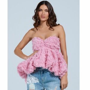 Akira Pink Whimsical Petal “I CAN GET MY OWN FLOWERS” strapless replum top sz S